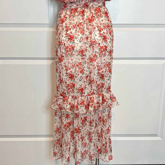 MISA Los Angeles Kidada Poppy Allover Ruffle V-neck Sleeveless Slit Maxi Dress M - Picture 12 of 15